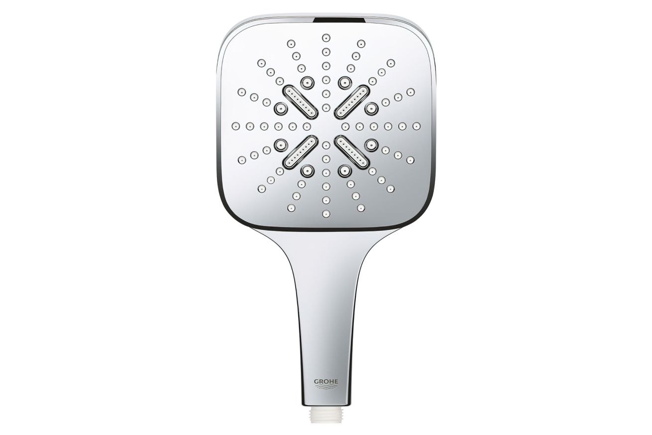 Душевой гарнитур GROHE Rainshower SmartActive 130 Cube с мыльницей, 3 режима струи, душевая штанга 900 мм, 9,5 л/мин, хром (26587000)