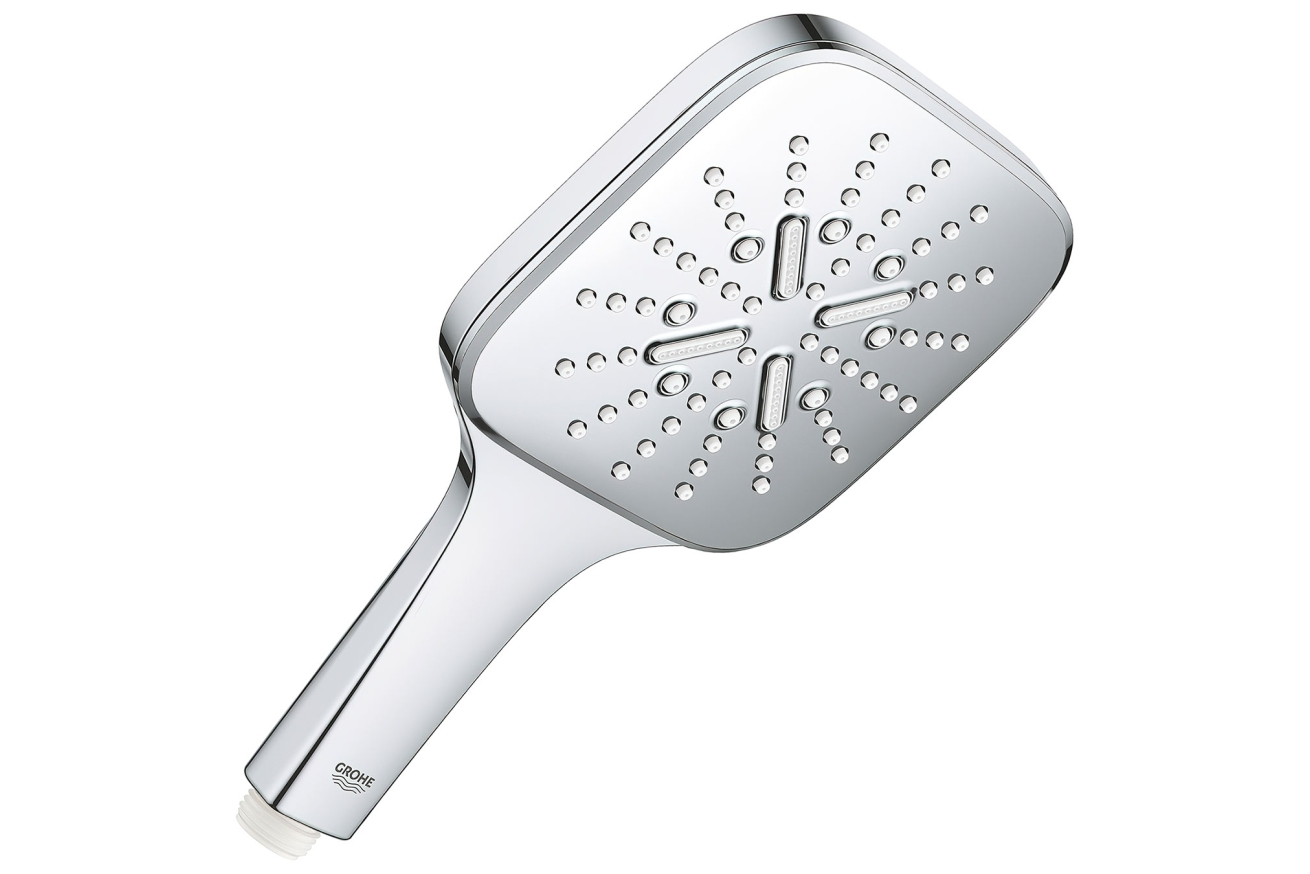 Душевой гарнитур GROHE Rainshower SmartActive 130 Cube с мыльницей, 3 режима струи, душевая штанга 900 мм, 9,5 л/мин, хром (26587000)