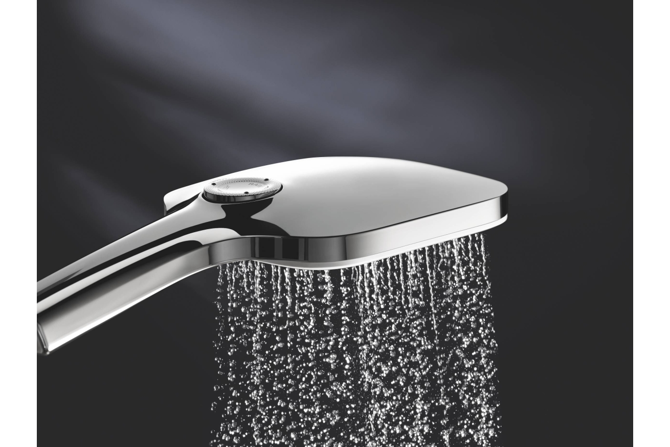 Душевой гарнитур GROHE Rainshower SmartActive 130 Cube с мыльницей, 3 режима струи, душевая штанга 900 мм, 9,5 л/мин, хром (26587000)