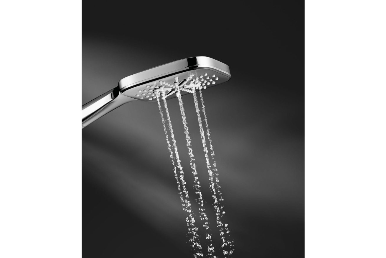 Душевой гарнитур GROHE Rainshower SmartActive 130 Cube с мыльницей, 3 режима струи, душевая штанга 900 мм, 9,5 л/мин, хром (26587000)