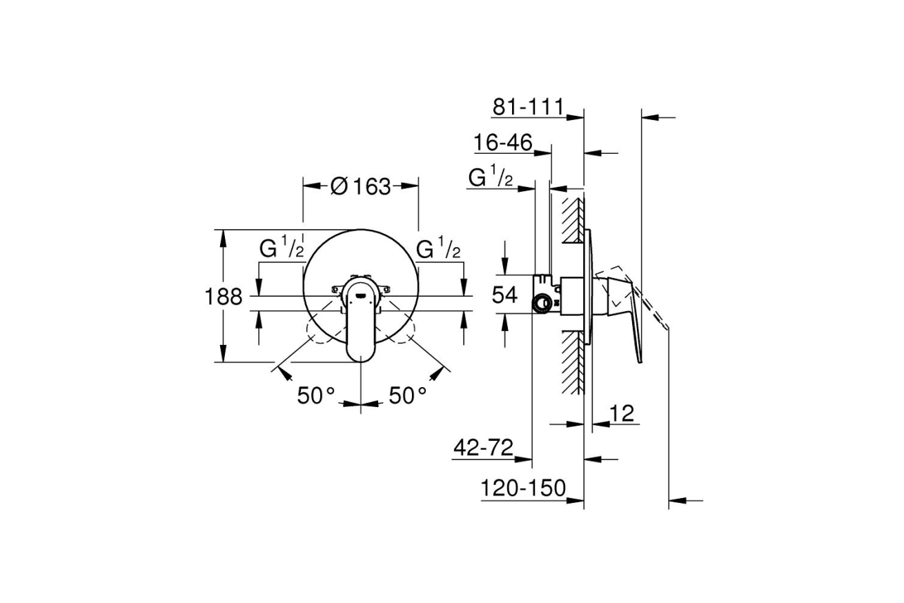 Смеситель для душа GROHE Eurosmart Cosmopolitan скрытого монтажа, в комплекте с монтажной частью, хром (32880000)