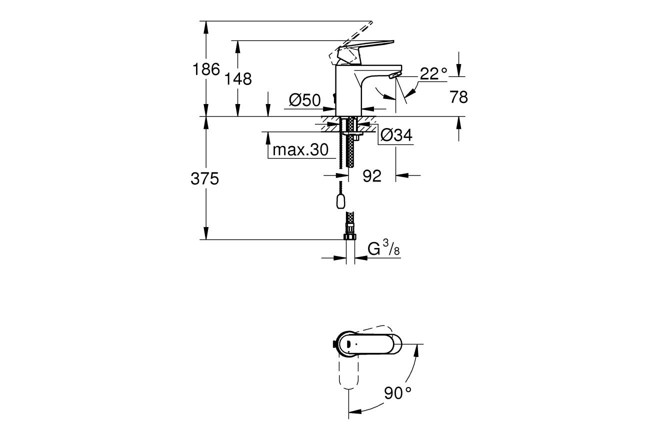 Смеситель для раковины GROHE Eurosmart Cosmopolitan, S-size, хром (2337800E)