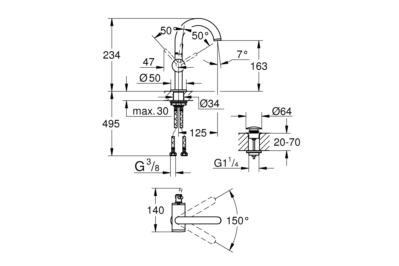 Смеситель для раковины GROHE Atrio, темный графит матовый (32043AL3)