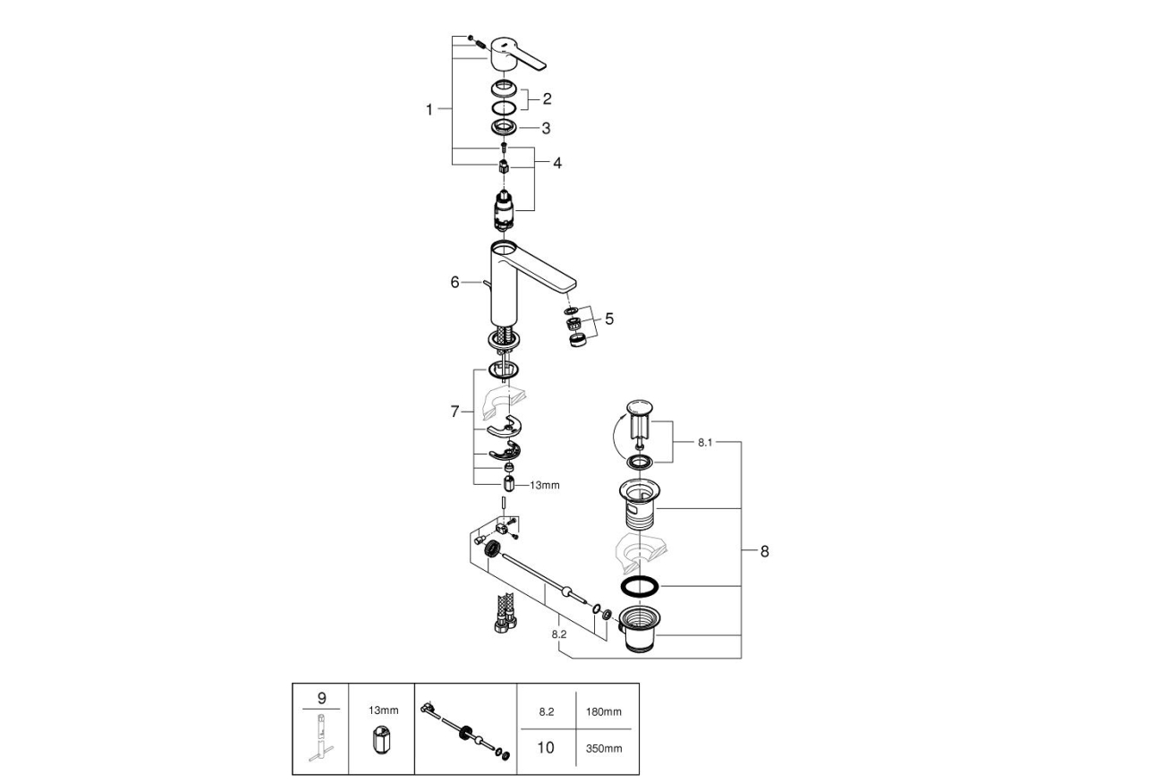 Смеситель для раковины GROHE Lineare, S-Size, хром (32114001)
