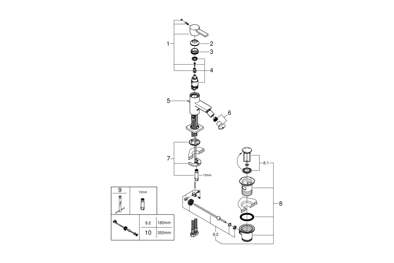 Смеситель для биде GROHE Allure с донным клапаном, хром (32147000)