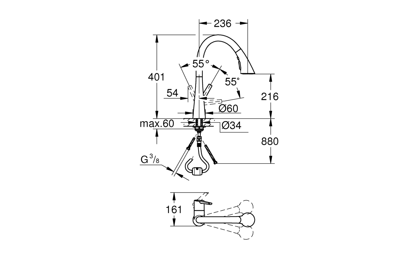 Смеситель для кухни GROHE Zedra с вытяжным душем 3jet, суперсталь (32294DC2)