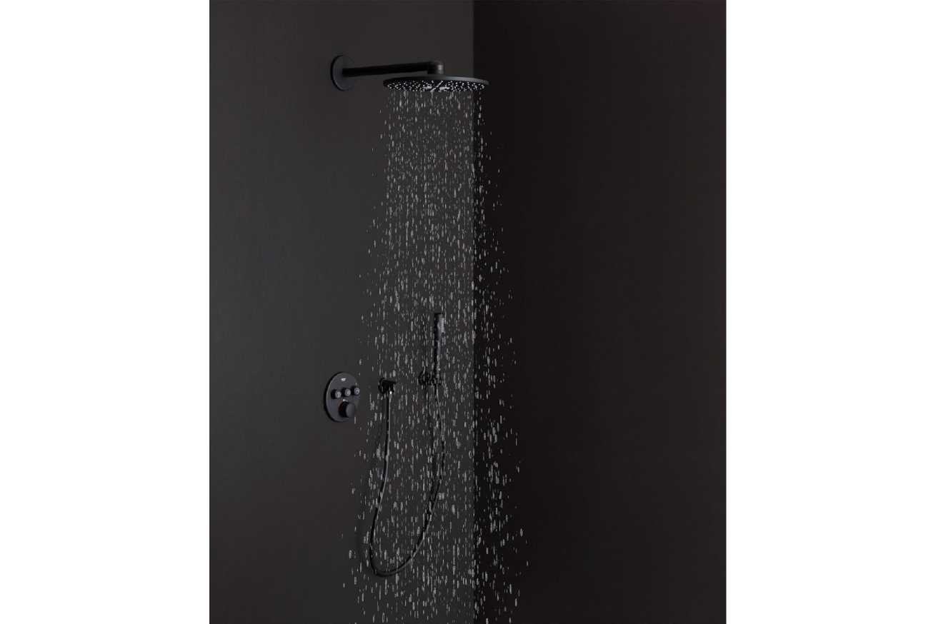 Комплект из верхнего душа и кронштейна GROHE Rainshower SmartActive 310, фантомный черный (22123KF0)
