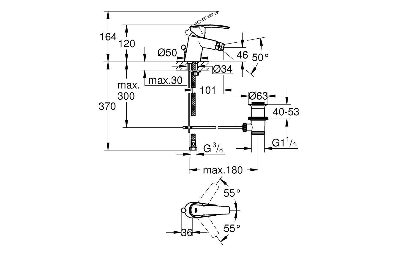Смеситель для биде GROHE Start QuickFix с донным клапаном, хром (32560001)