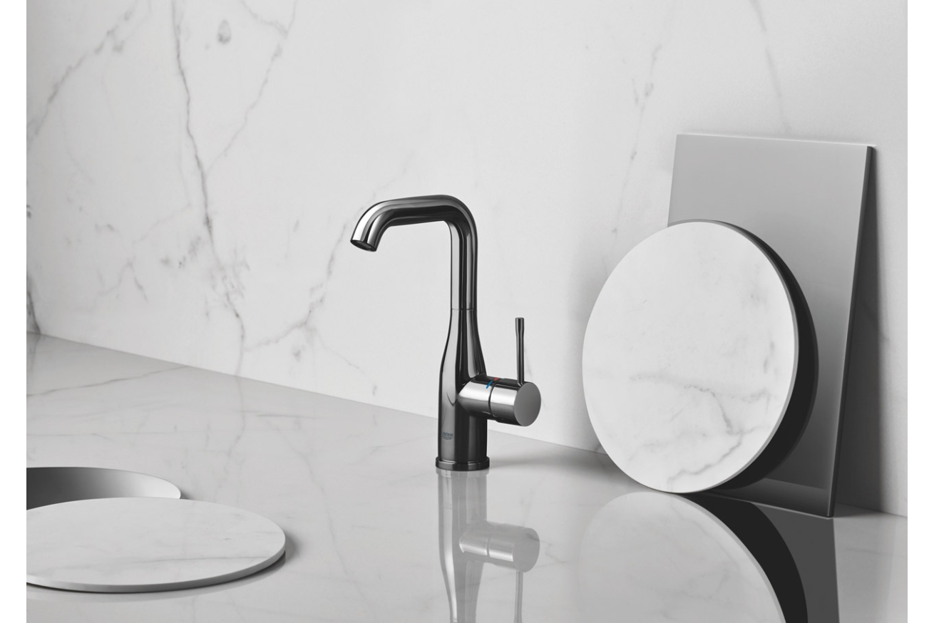 Смеситель для раковины GROHE Essence с донным клапаном, L-Size, темный графит глянец (32628A01)