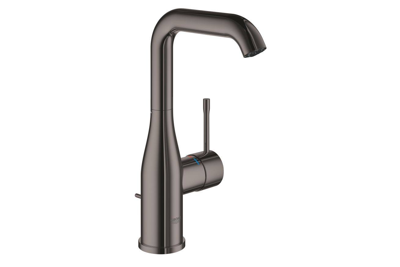 Смеситель для раковины GROHE Essence с донным клапаном, L-Size, темный графит глянец (32628A01)