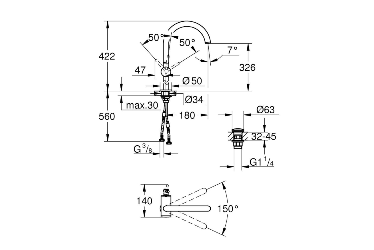 Смеситель для раковины GROHE Atrio, XL-Size, теплый закат глянец (32647DA3)