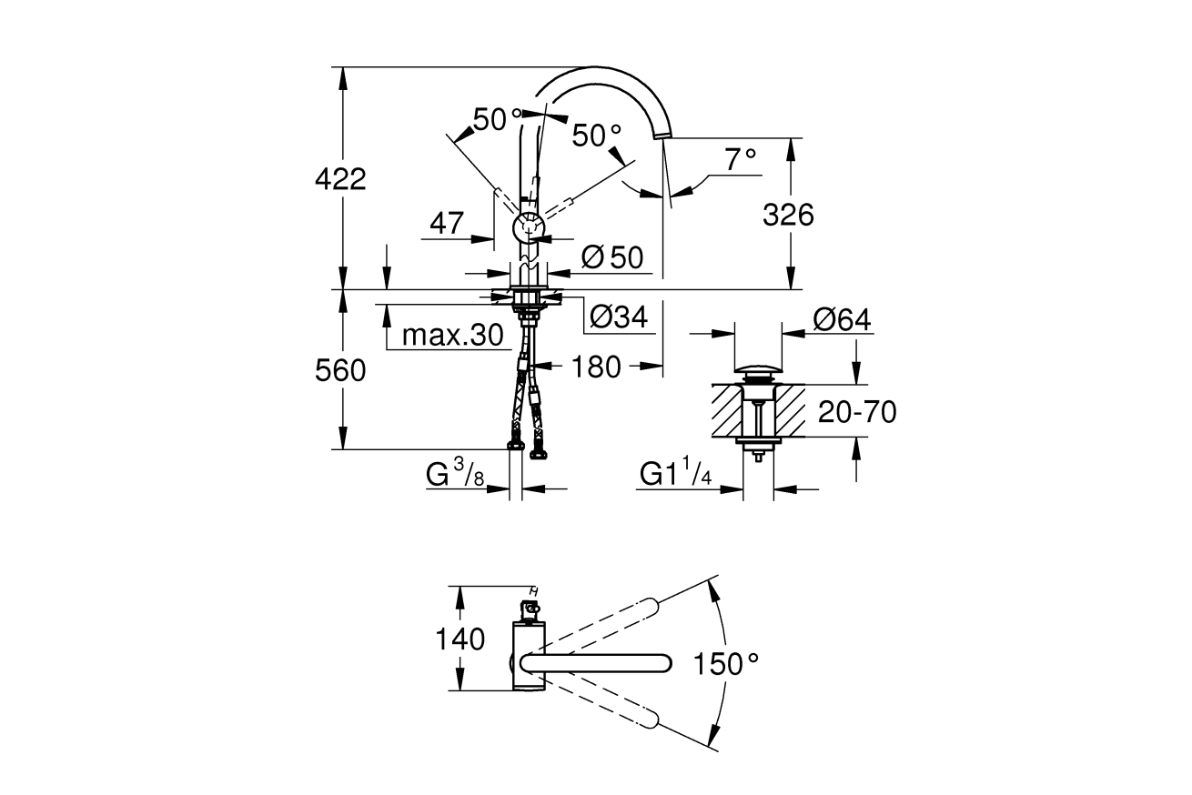 Смеситель для раковины GROHE Atrio, XL-Size, суперсталь (32647DC3)
