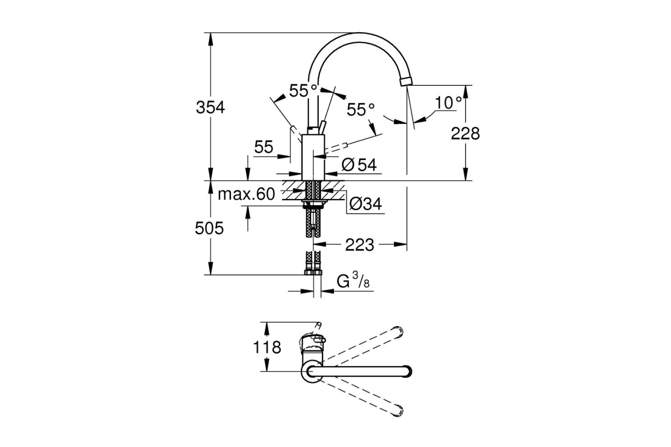 Смеситель для кухни GROHE Concetto с высоким С-изливом, хром (32661001)