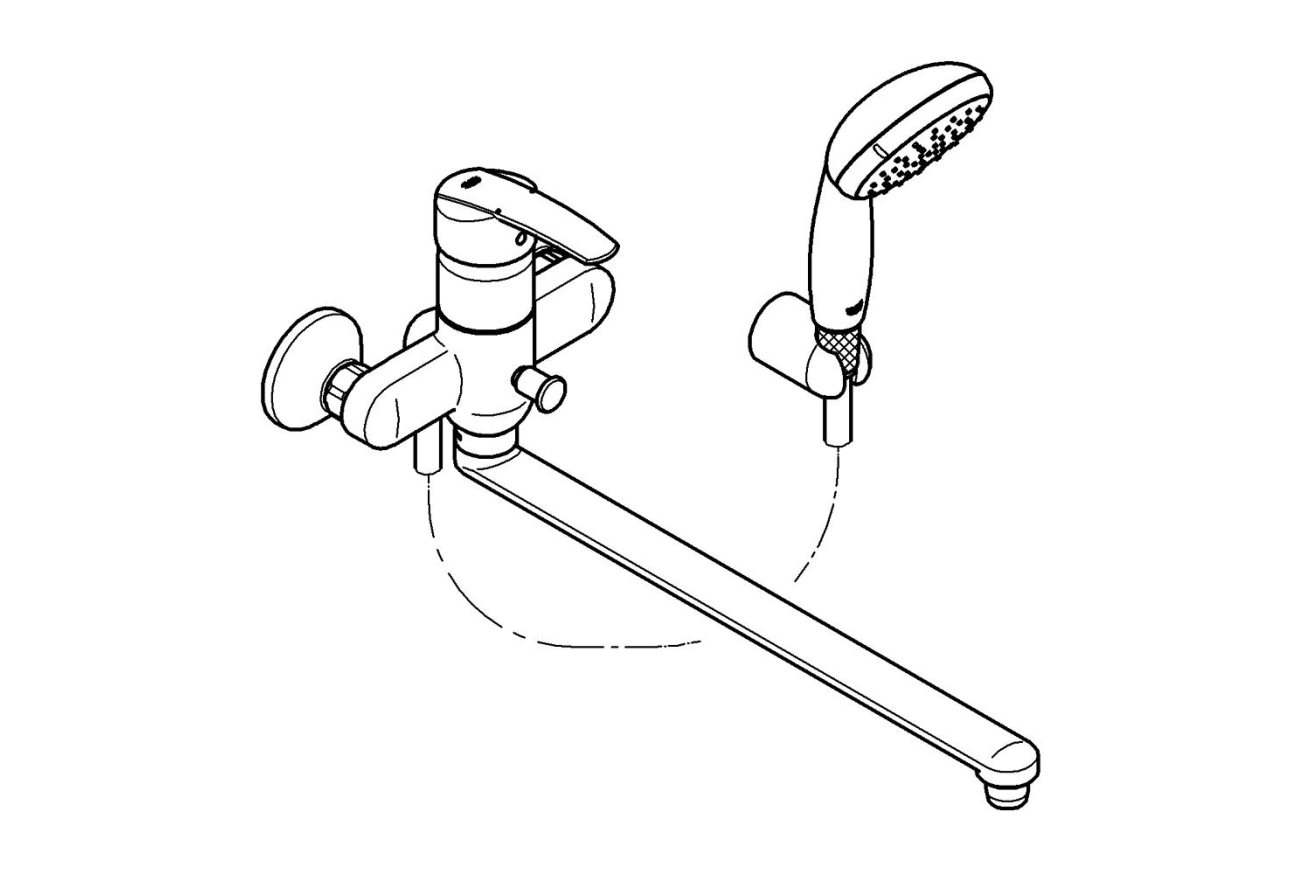 Смеситель для ванны GROHE Multiform универсальный, с душевым гарнитуром, хром (3270800A/U) (УЦЕНКА - Вмятины на изливе)