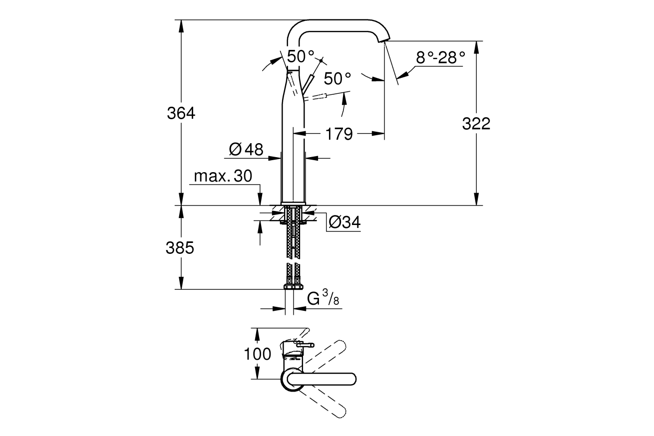 Смеситель для раковины GROHE Essence, XL-Size, теплый закат глянец (32901DA1)