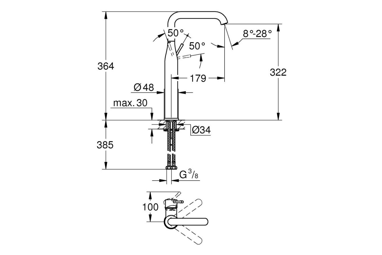 Смеситель для раковины GROHE Essence, XL-Size, холодный рассвет глянец, (32901GL1)