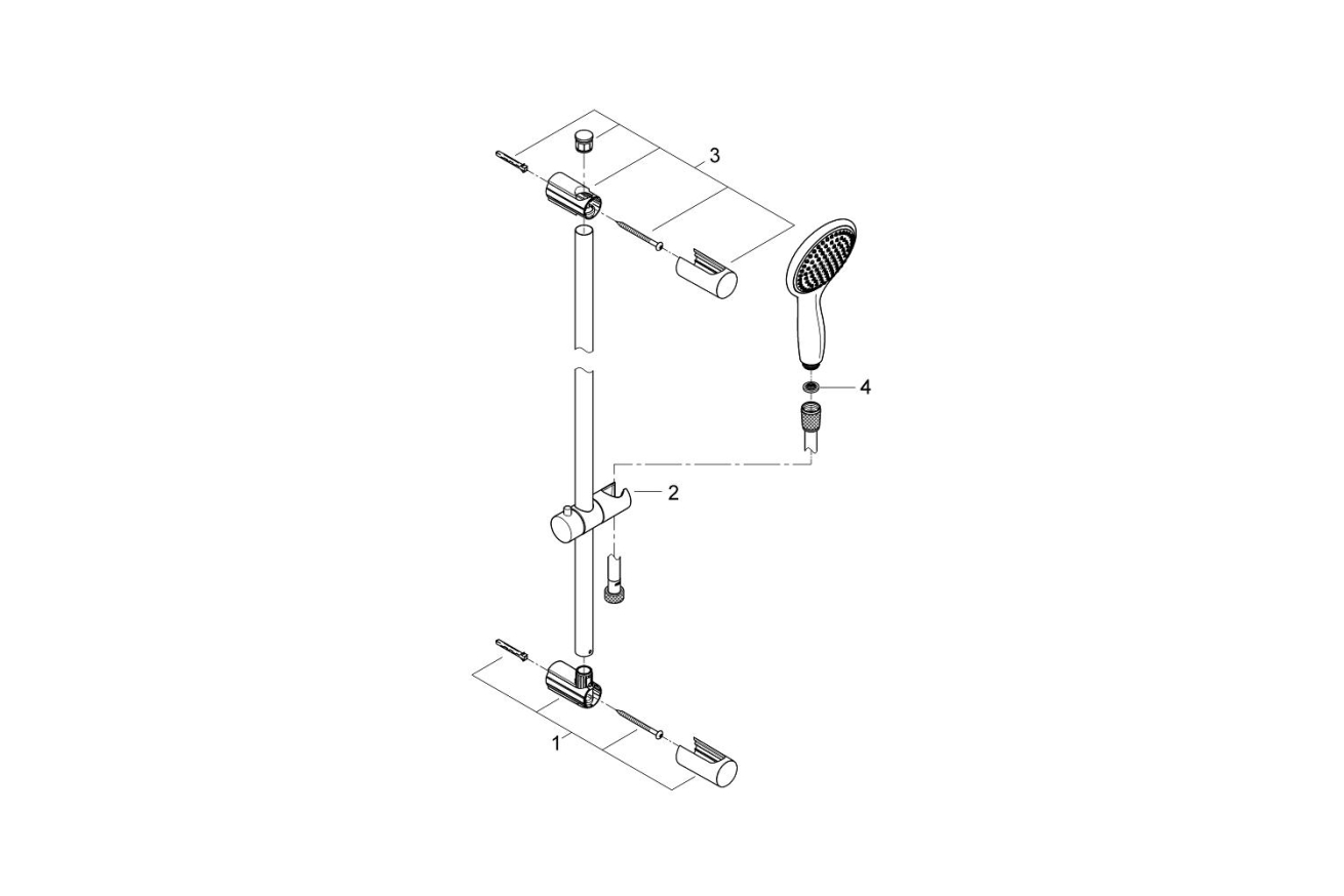 Душевой гарнитур GROHE Vitalio Rain 115, 2 режима струи, душевая штанга 600 мм, 9,5 л/мин, хром (26109000)