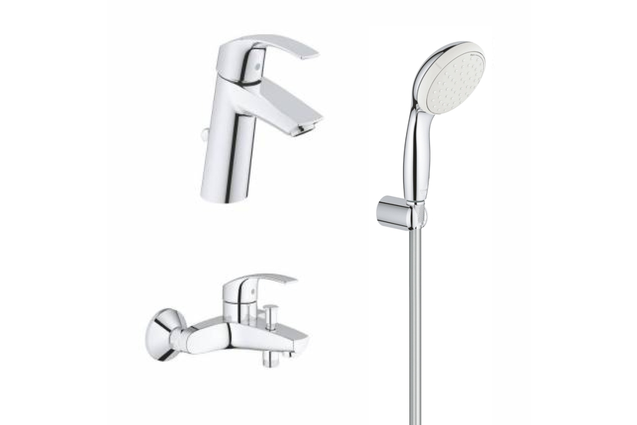 Комплект смесителей для ванной комнаты GROHE Eurosmart с душевым гарнитуром, хром (124470)