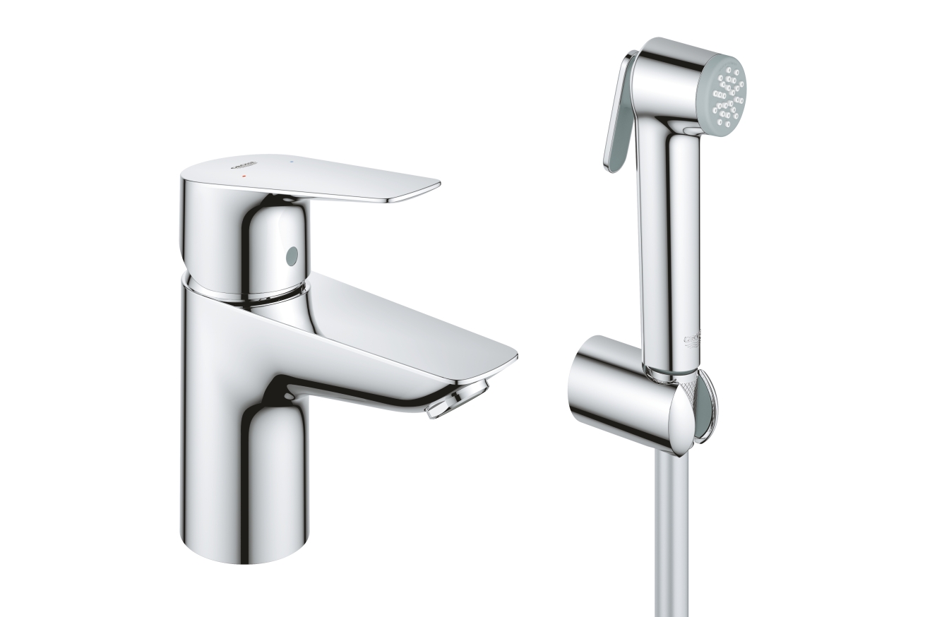 Смеситель для раковины GROHE Start Edge QuickFix с гигиеническим душем, S-Size, хром (23773001)