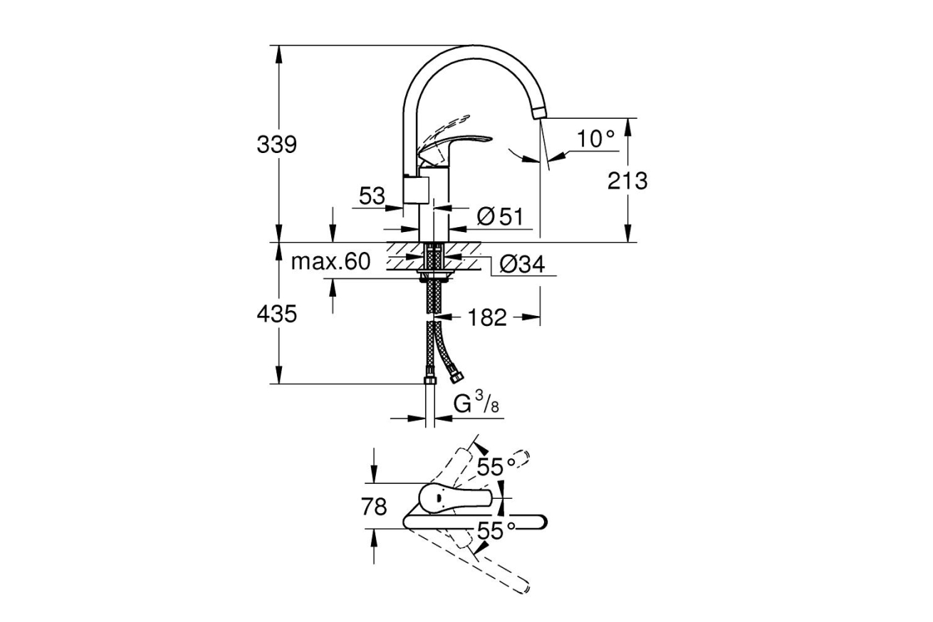 Смеситель для кухни GROHE Eurosmart c высоким изливом, суперсталь (33202DC2)