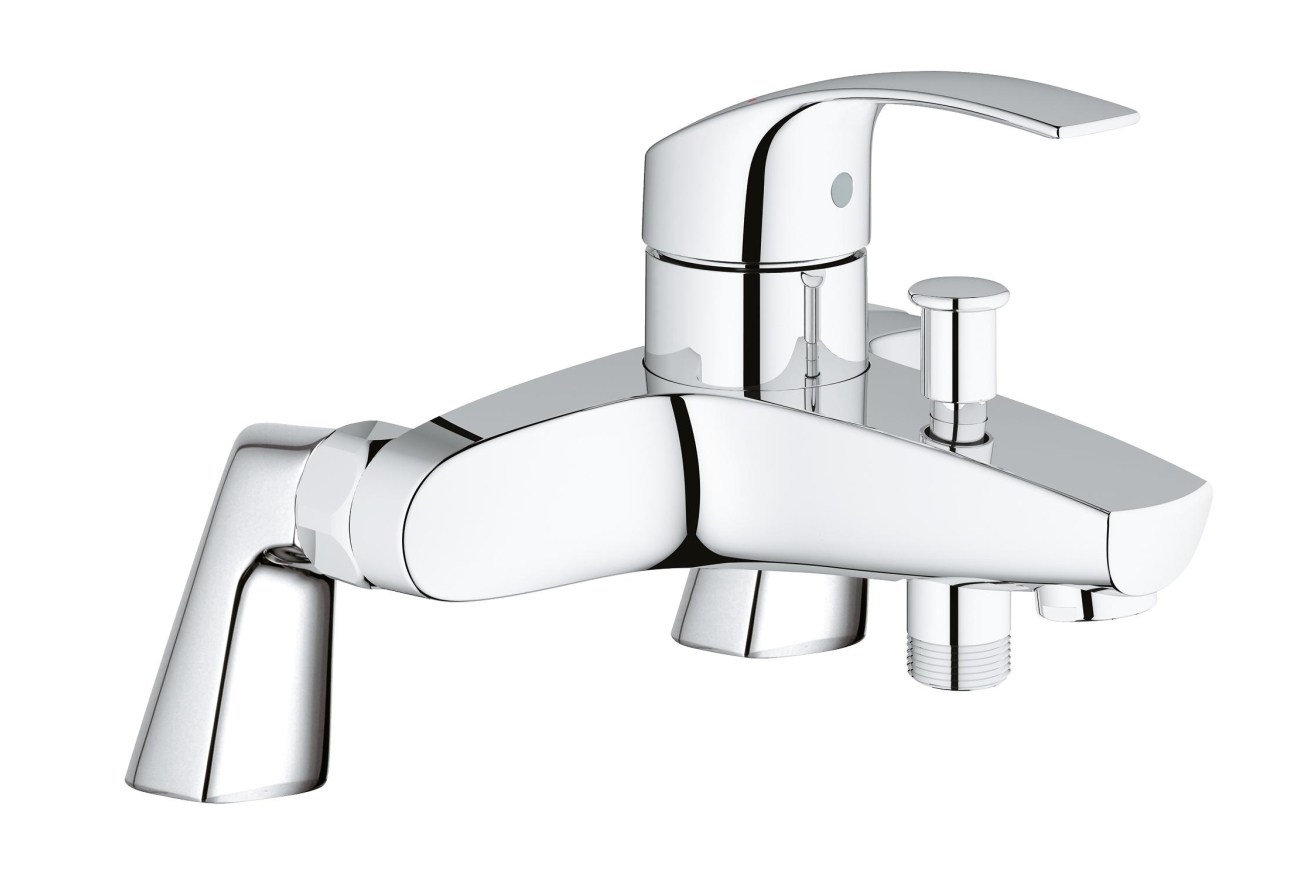 Смеситель для ванны GROHE Eurosmart на 2 отверстия, на край ванны с вертикальным подключением, хром (33303002)