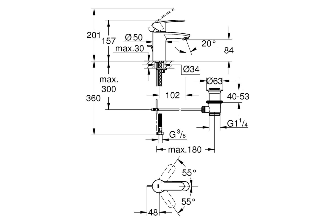 Смеситель для раковины GROHE Eurostyle Cosmopolitan с донным клапаном, хром (33552002)