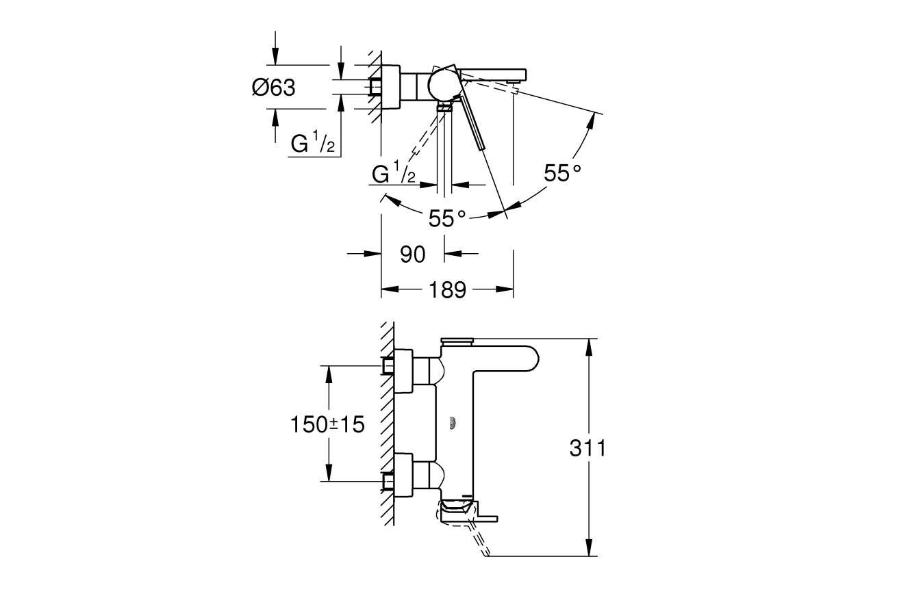 Смеситель для ванны GROHE Plus, суперсталь (33553DC3)