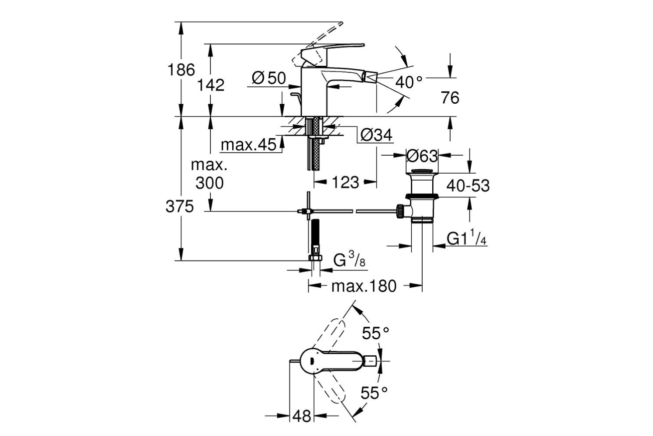 Смеситель для биде GROHE Eurostyle Cosmopolitan с донным клапаном, хром (33565002)