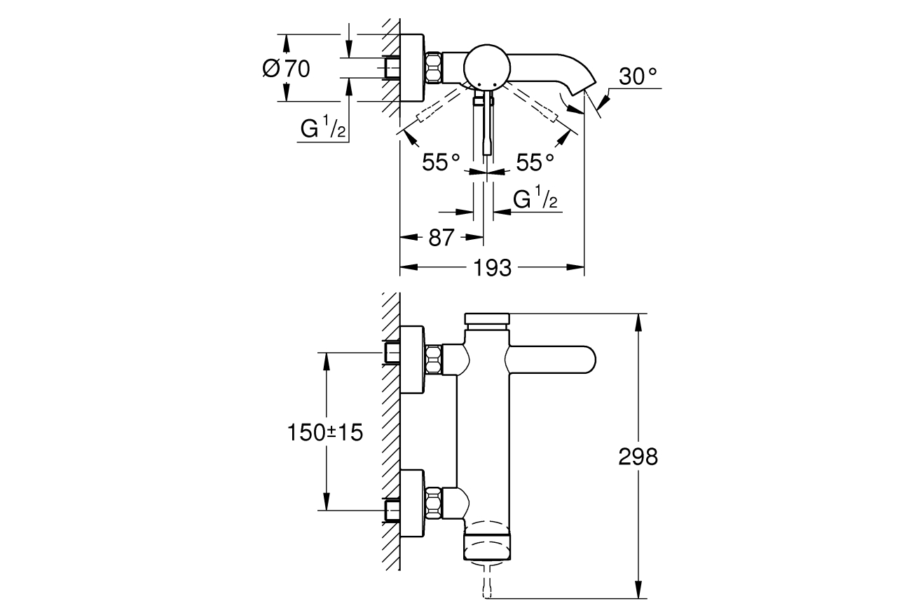 Смеситель для ванны GROHE Essence, темный графит матовый, (33624AL1)
