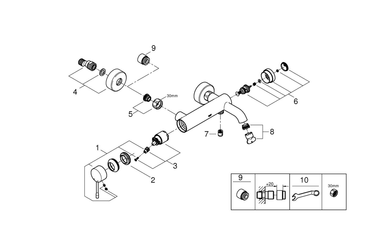 Смеситель для ванны GROHE Essence, холодный рассвет глянец, (33624GL1)