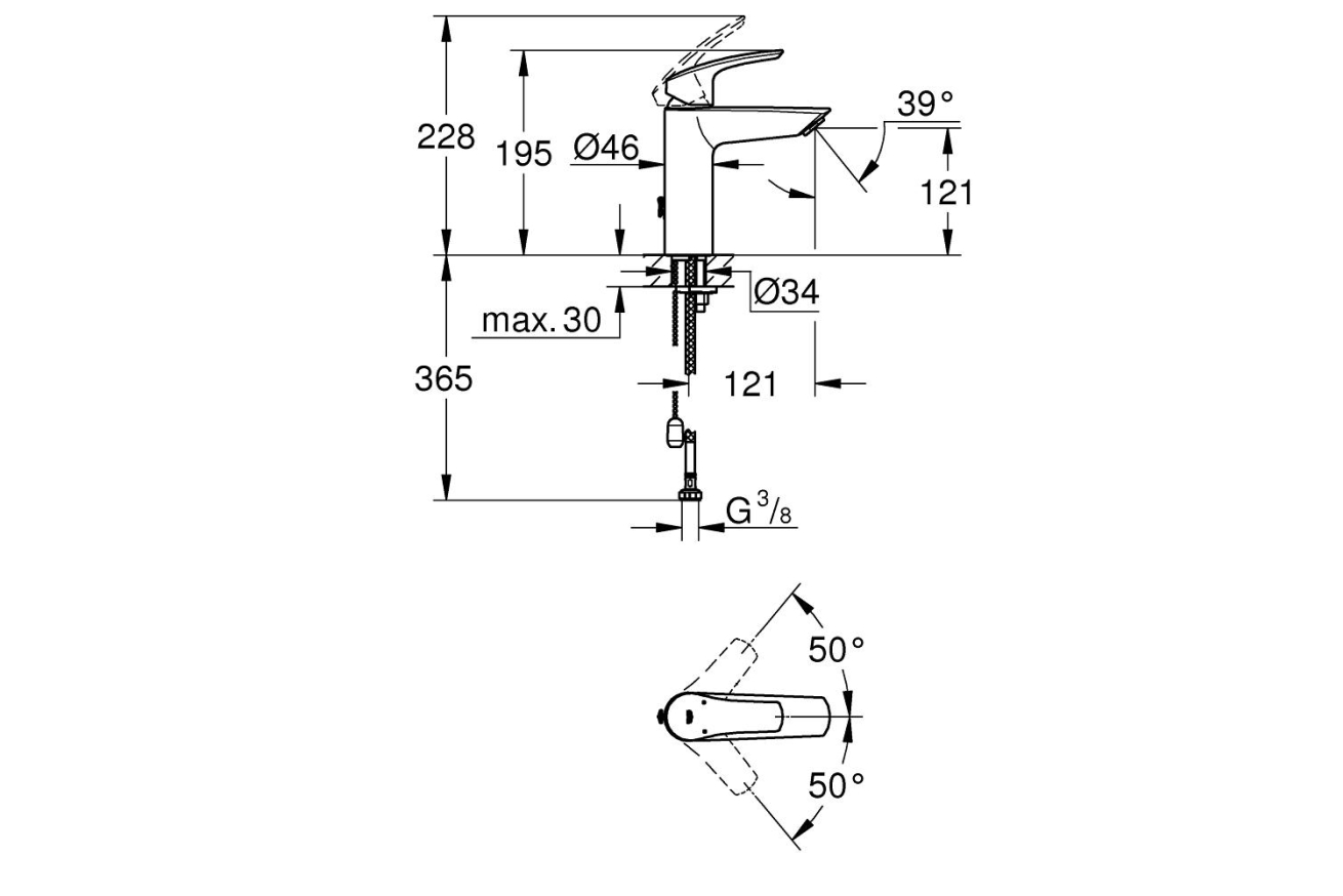 Смеситель для раковины GROHE Eurosmart с цепочкой, M-Size, хром (23323003)