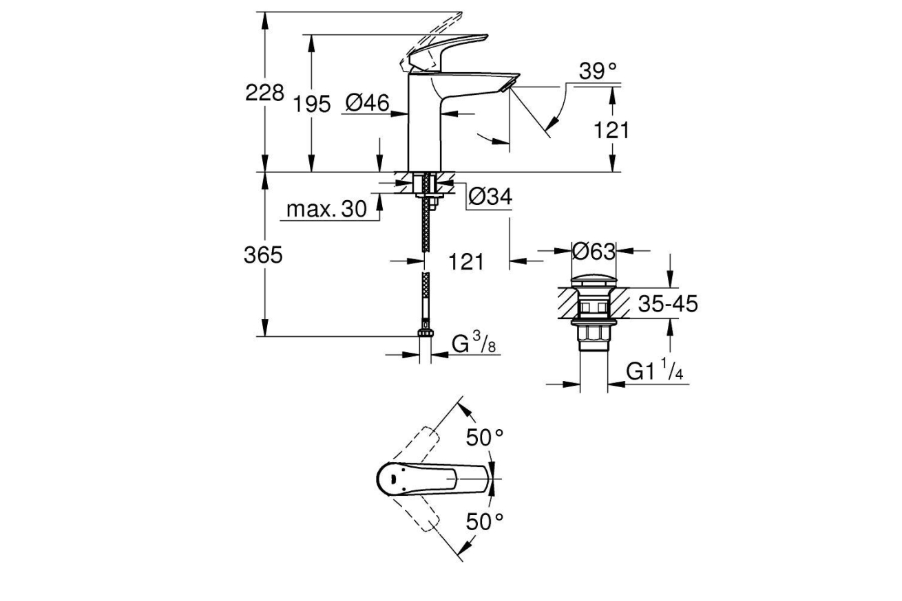 Смеситель для раковины GROHE Eurosmart, M-size, хром (23923003)