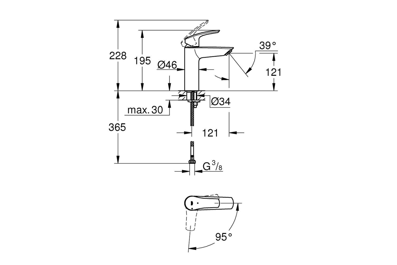 Смеситель для раковины GROHE Eurosmart, M-size, хром (2339530E)