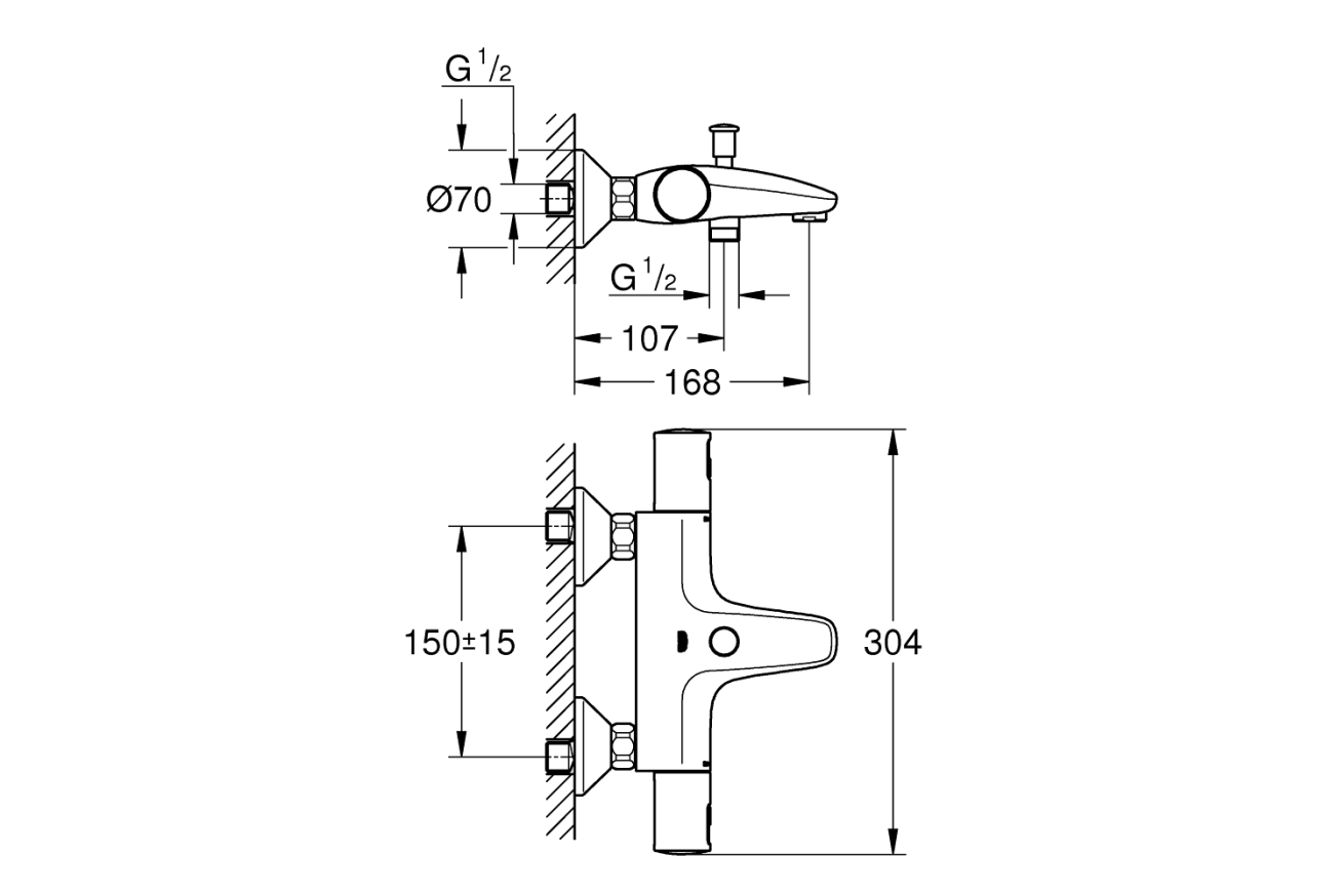 Термостат для ванны GROHE Precision Start внешнего монтажа, матовый черный (345982430)