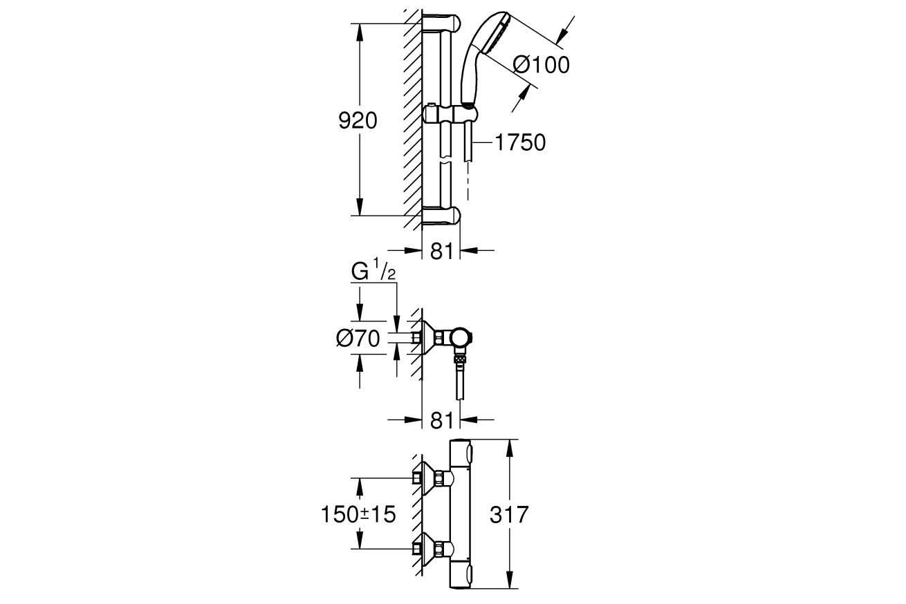 Термостат для душа GROHE Precision Flow QuickFix с душевым гарнитуром, хром (34842000)