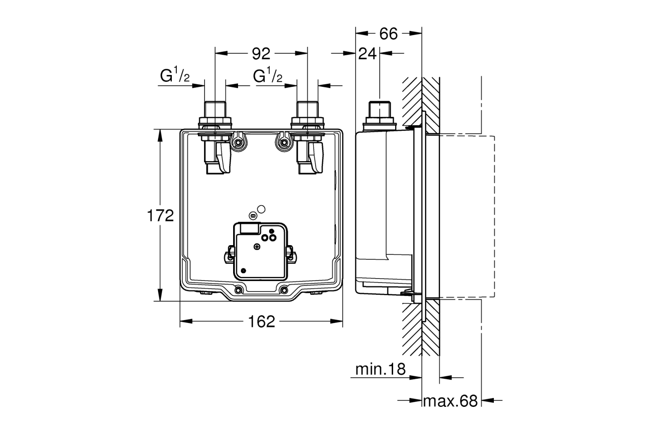 Скрытый монтажный ящик GROHE Eurosmart Cosmopolitan E со смешиванием для комплекта верхней монтажной части, хром (36339001)