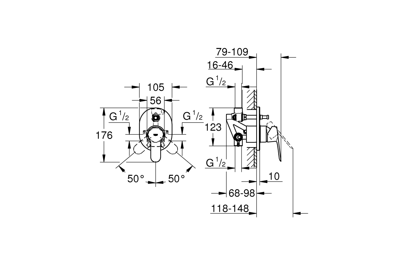 Смеситель для ванны GROHE BauEdge в комплекте с монтажной частью, хром (29039000)