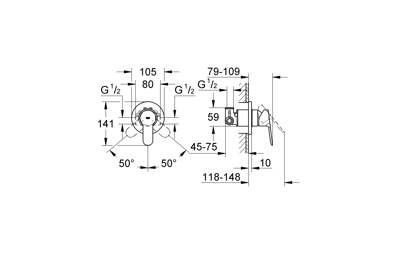 Смеситель для душа GROHE BauEdge в комплекте с монтажной частью, хром (29040000)