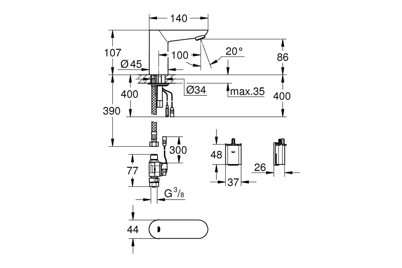 Кран для раковины GROHE Euroeco Cosmopolitan E инфракрасный, без функции смешивания, хром (36271000)