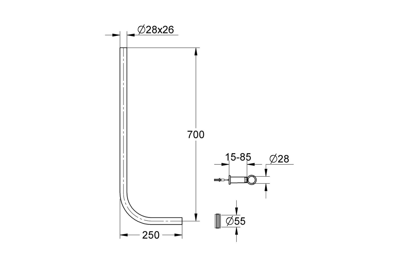 Сливная трубка для смывного устройства для унитаза GROHE, 700x250 мм, хром (38251000)