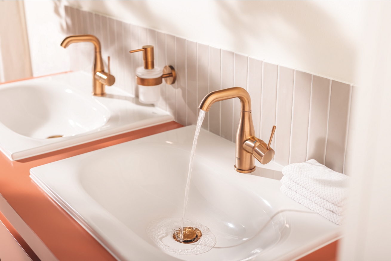 Смеситель для раковины GROHE Essence с донным клапаном, M-size, теплый закат матовый (24173DL1)