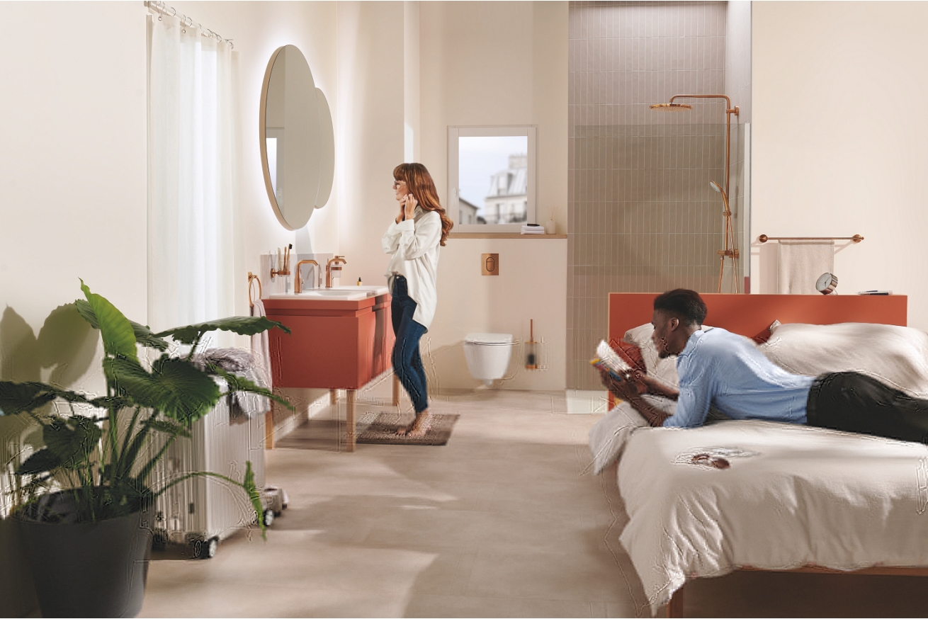 Смеситель для раковины GROHE Essence с донным клапаном, M-size, теплый закат матовый (24173DL1)