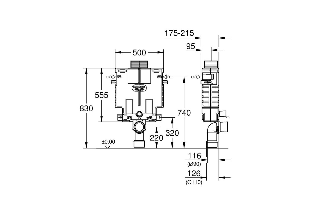 Инсталляционный комплект для унитаза GROHE Uniset для обмуровки (0,82 м) (38415001)