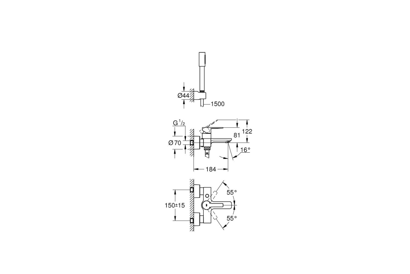 Смеситель для ванны GROHE Lineare с душевым гарнитуром, хром (33850001)