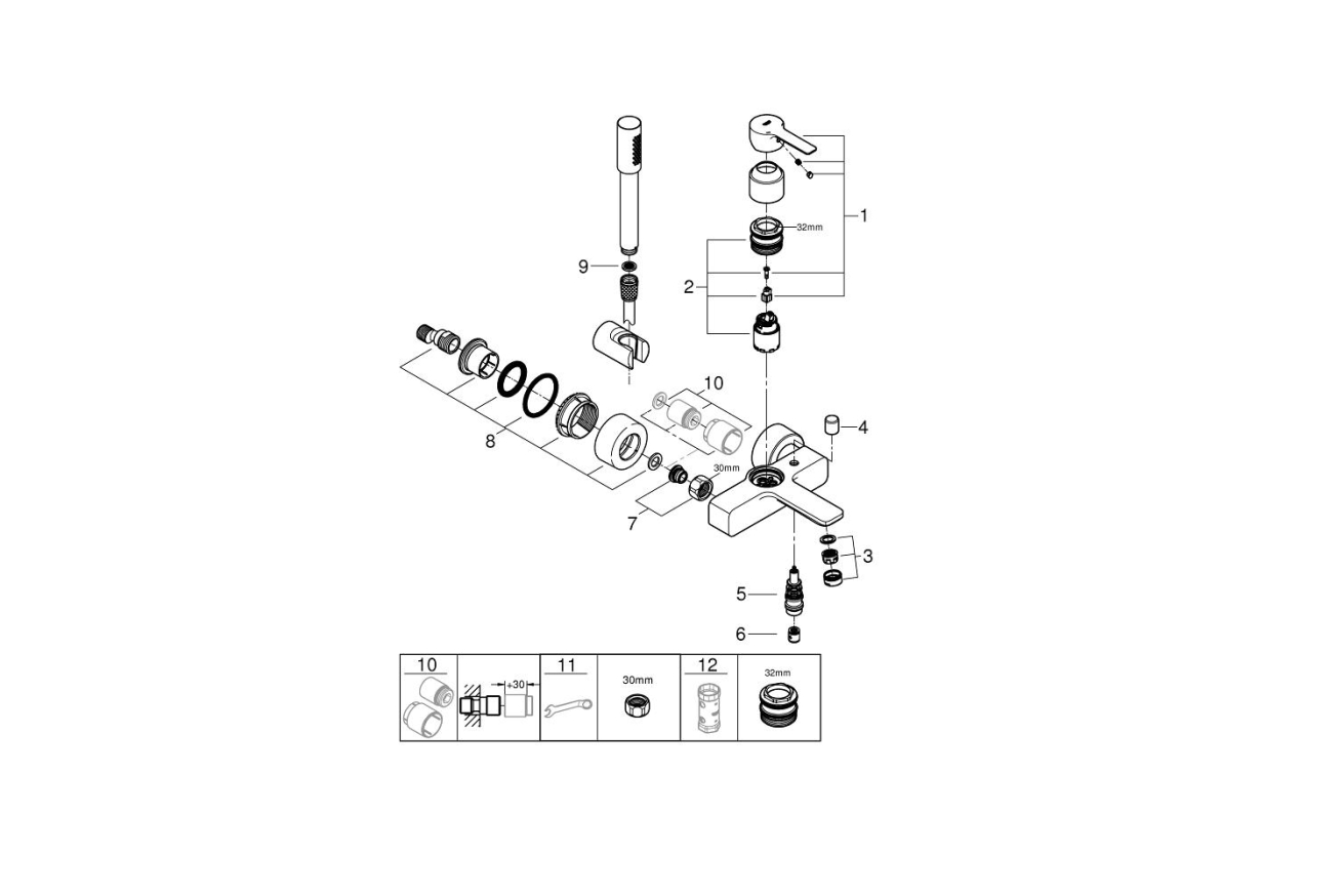 Смеситель для ванны GROHE Lineare с душевым гарнитуром, хром (33850001)