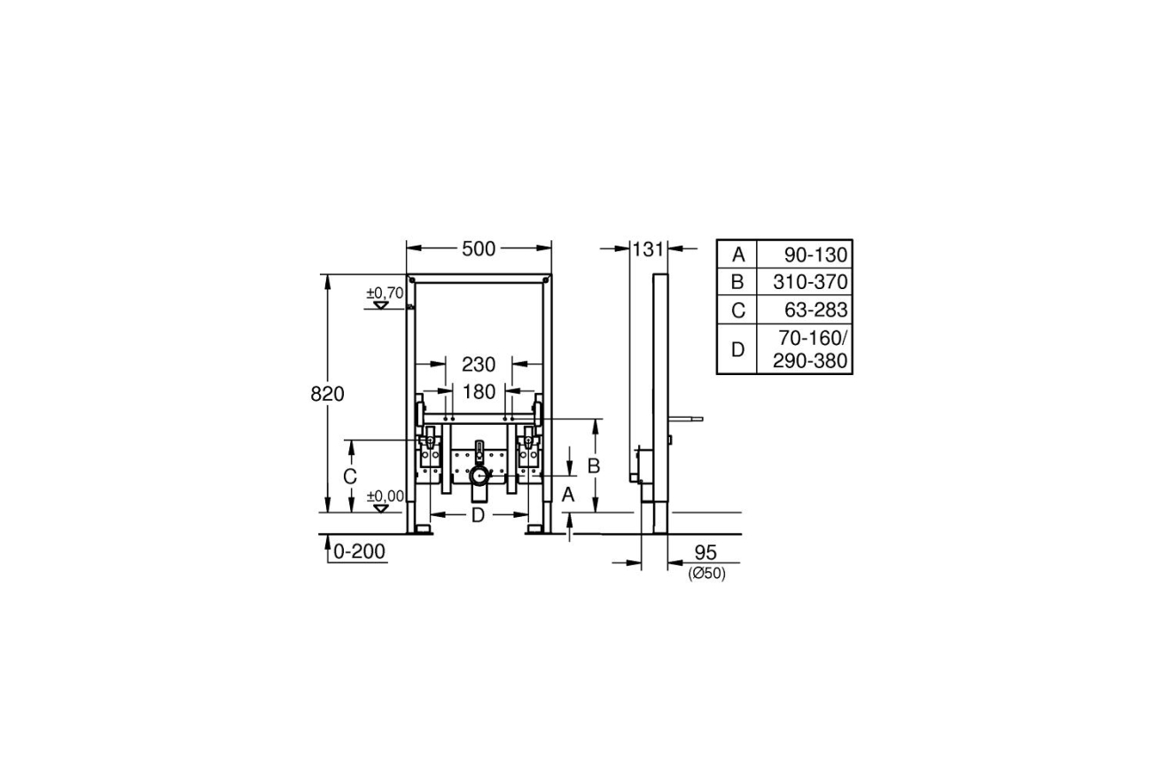 Система инсталляции для биде GROHE Rapid SL (0,82 м) для монтажа перед стеной (38543000)