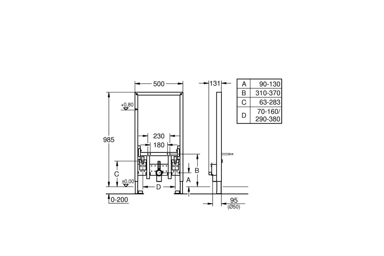 Система инсталляции для биде GROHE Rapid SL (1 м) для монтажа перед стеной (38545000)
