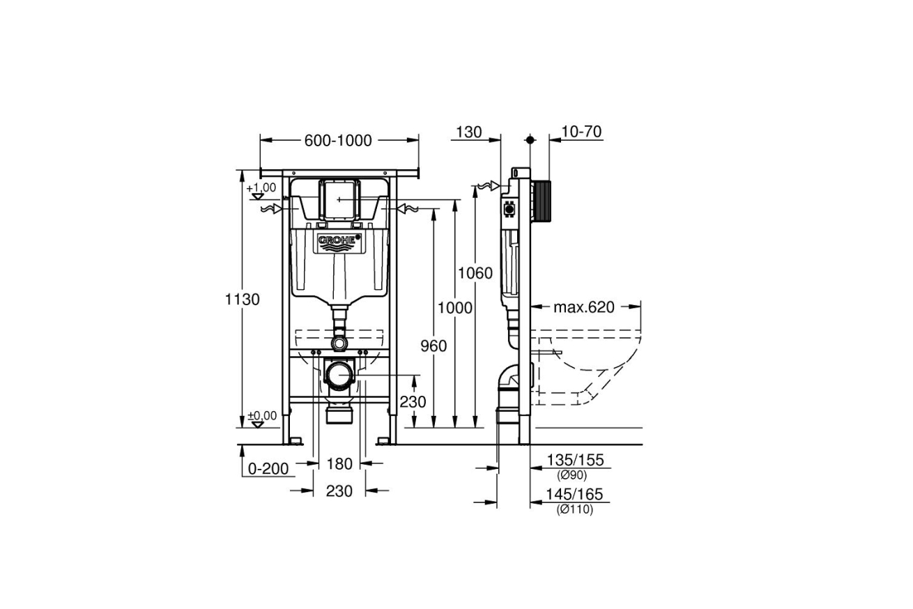 Система инсталляции для унитаза GROHE Rapid SL (1,13 м) (38588001)