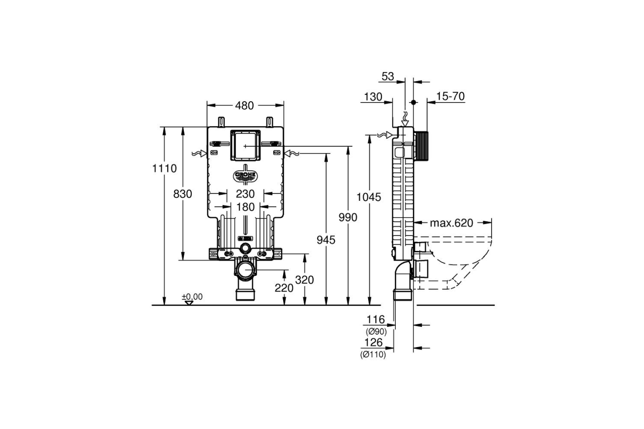Инсталляционный комплект для унитаза GROHE Uniset для обмуровки (38643001)