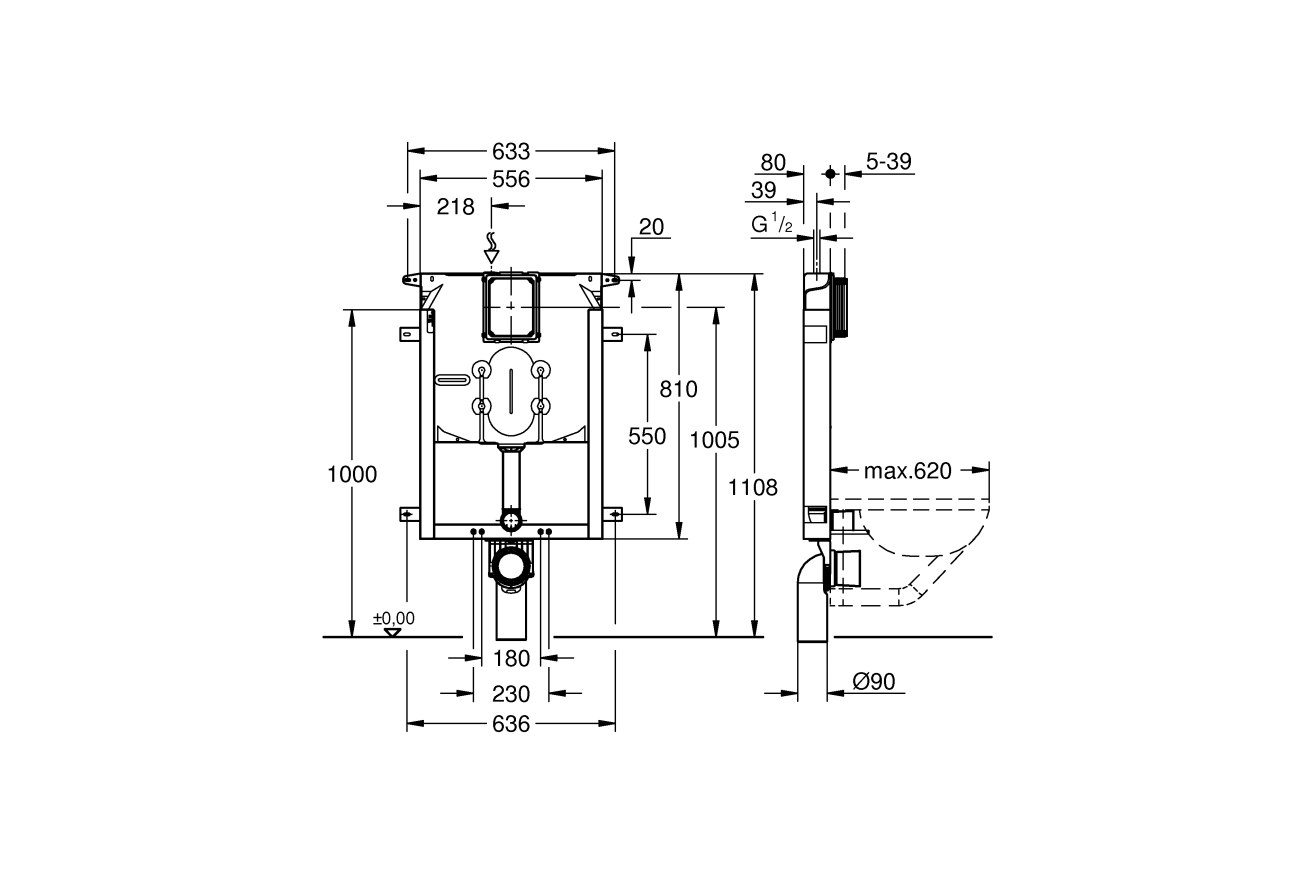 Инсталляционный комплект для унитаза GROHE Uniset для обмуровки (38729000)